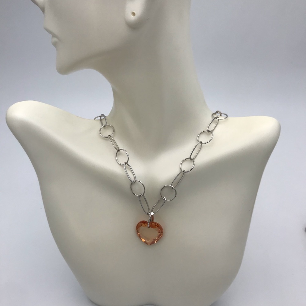 Sterling Silver Crystal Heart Toggle Necklace 18” - image 3